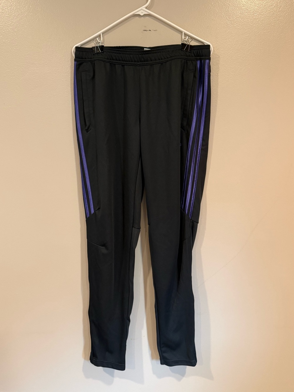 adidas Black Joggers with Purple Side Stripes